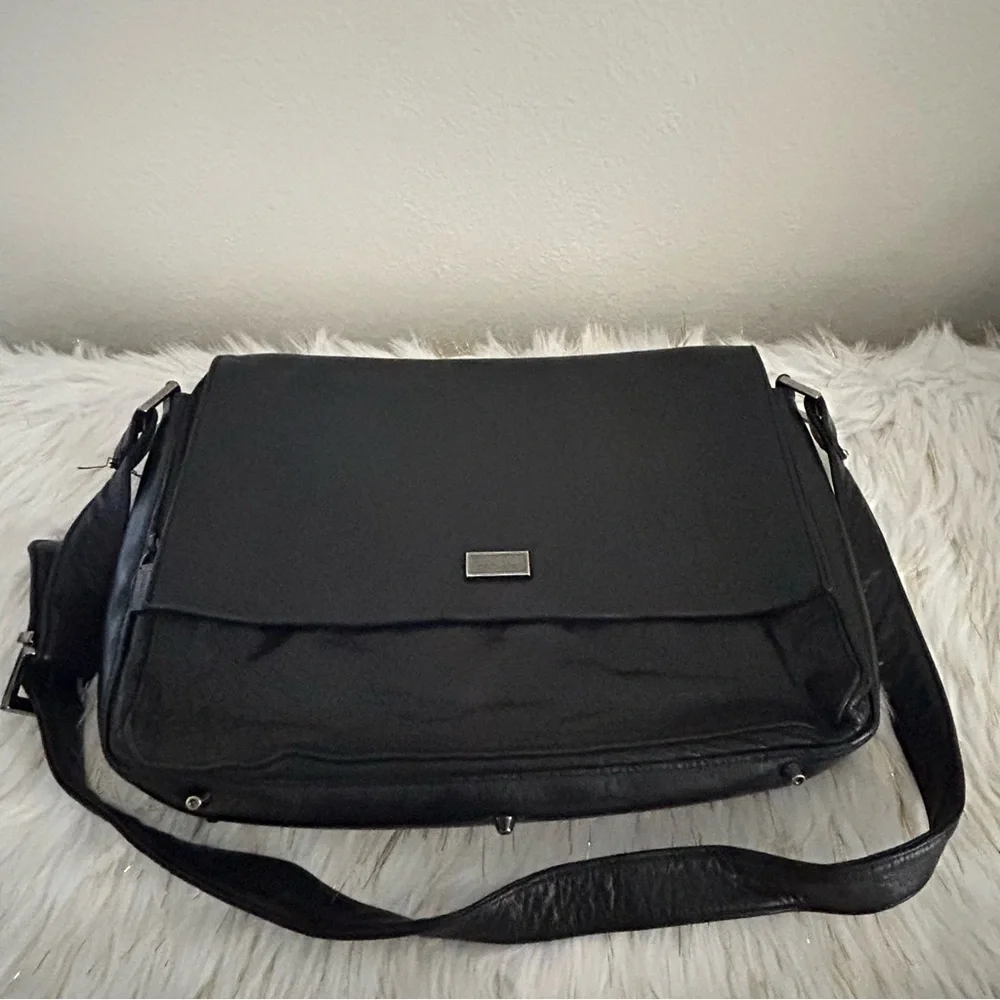 Perlina Black Leather Laptop/Messenger Bag